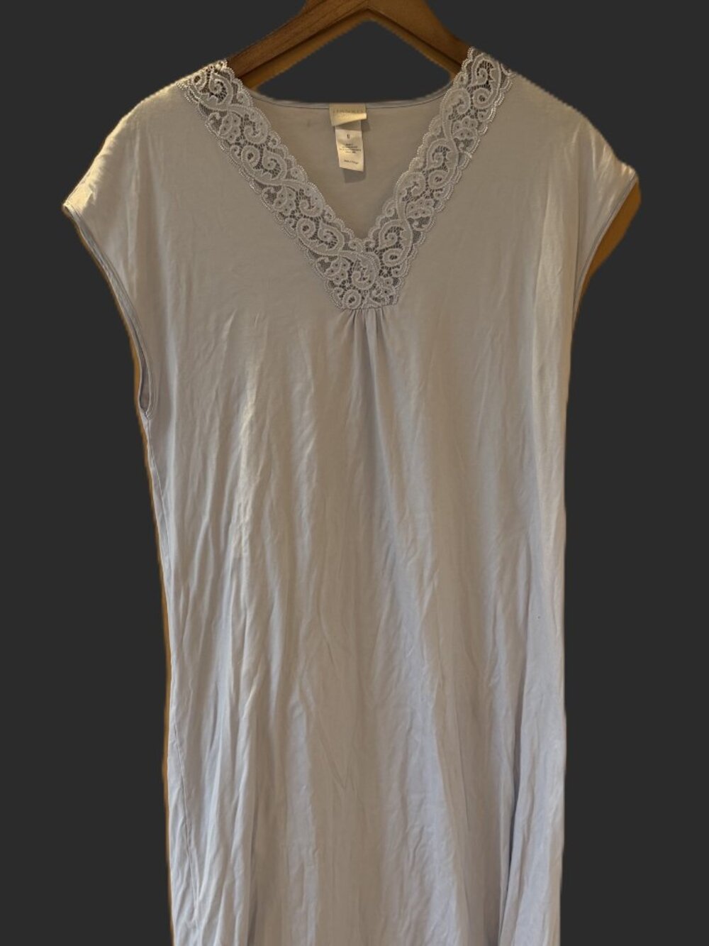 Hanro Pale Blue 100% Cotton Long Nightgown, Cap Sleeve, Medium, Very Good Cond.